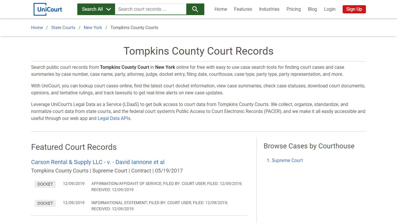 Tompkins County Court Records | New York | UniCourt