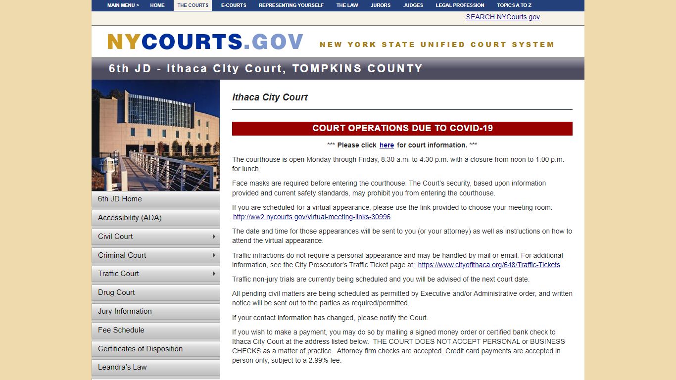 6th JD, Ithaca City Court, Tompkins County | NYCOURTS.GOV